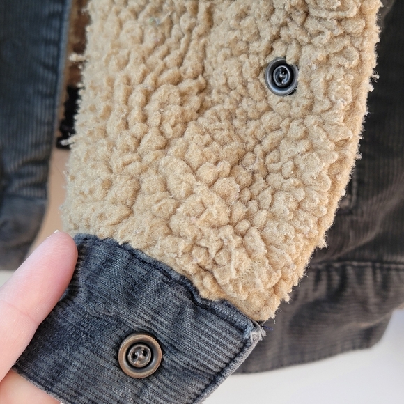 Abercrombie Fitch Jacket Men's XL Sherpa Lined Corduroy Charcoal Gray Vintage - Picture 8 of 16